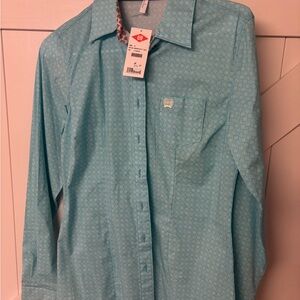 Cinch Teal Geometric Button Down Shirt
